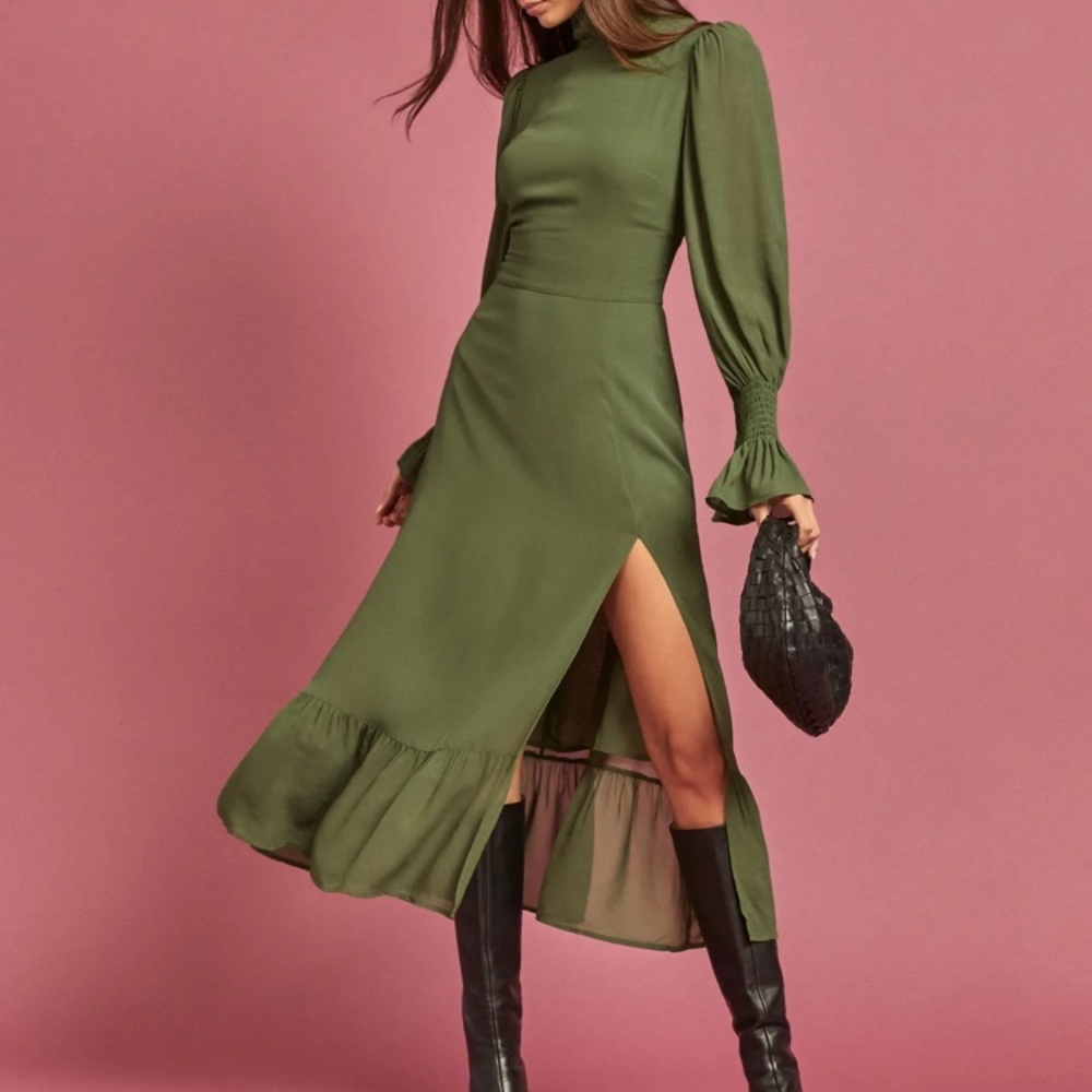 Reformation Galena Dress in Moss